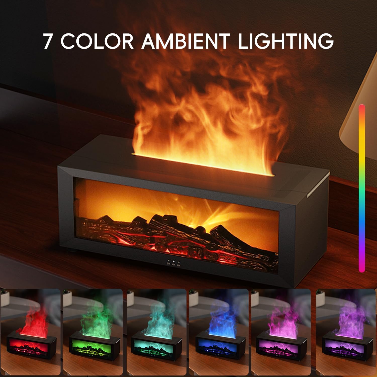 YALEDI Essential Oil Diffuser, 7 Colors Fireplace Flame Fire Oil Diffuser, 150ml Ultrasonic Aromatherapy Humidifier, Scent Diffuser with Remote Control & Timer for Home,Bedroom,Office,Yoga (Black)